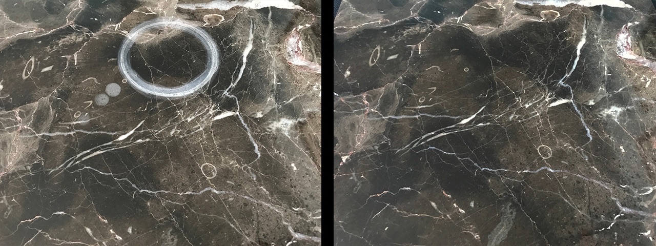 Marble acid etch repair, before and after